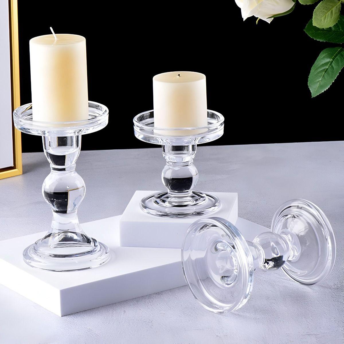 Set de 2 Candelabro Portavelas Cristal Centro Mesa 14cm Jhn-3