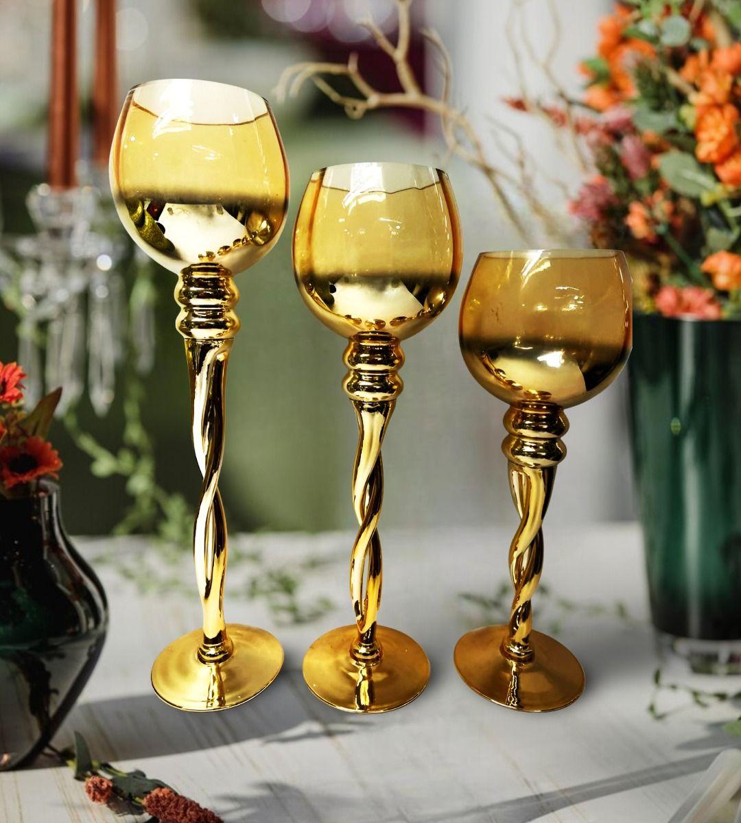 Juego 3 Portavelas Decorativo Copas Romántica Hogar Jhn-6