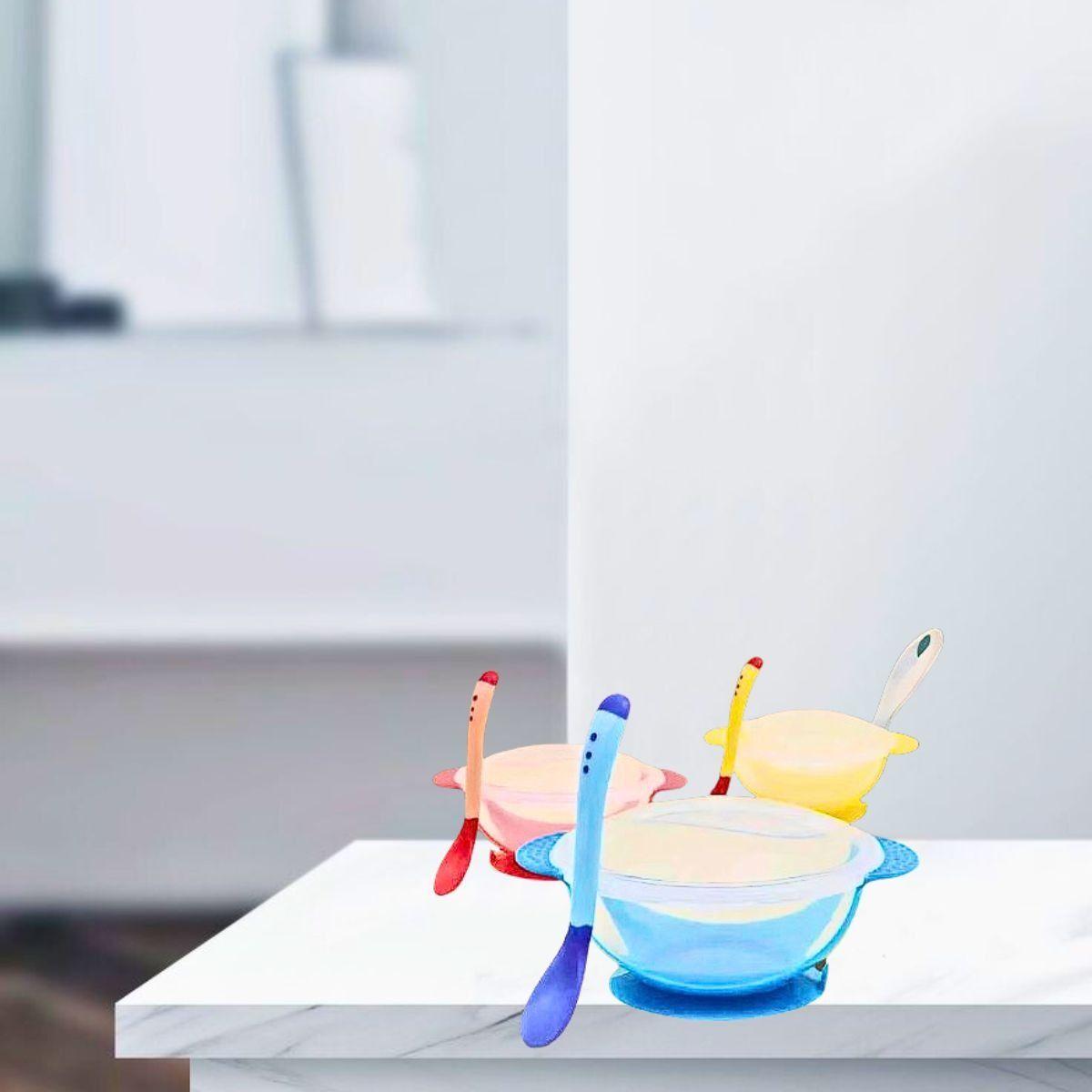 Set 6 Platos Tazon + Cuchara Temperatura Comida Bebes Lau-5