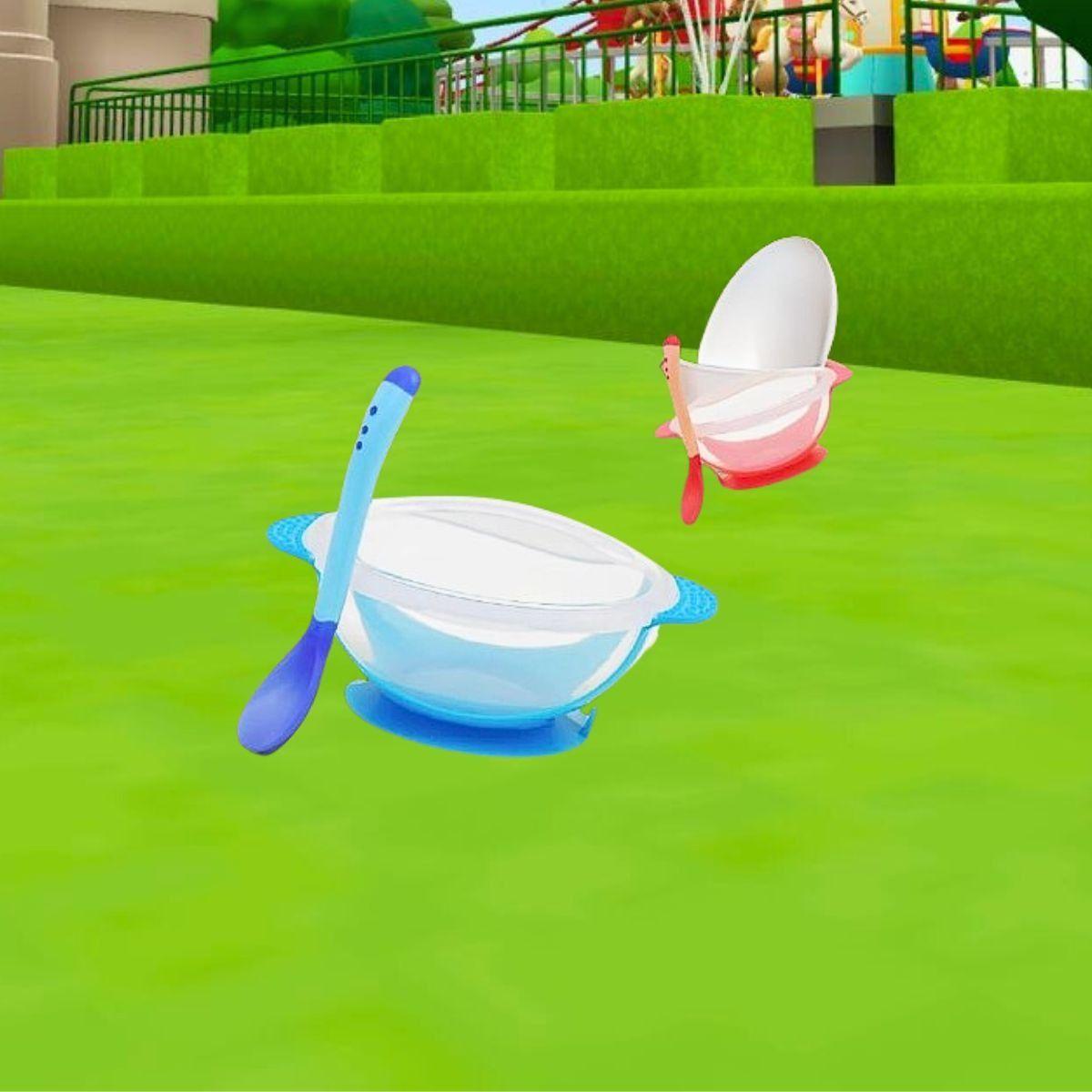 Set 6 Platos Tazon + Cuchara Temperatura Comida Bebes Lau-8