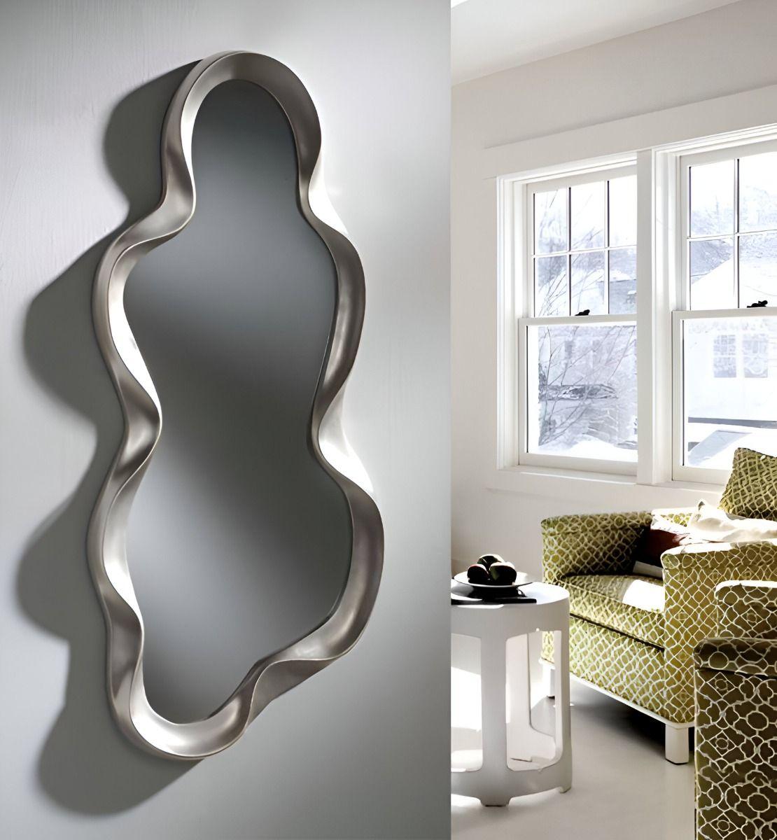 Espejo Pared Irregular Ondulado Nube Decorativo Gris Jhn-3