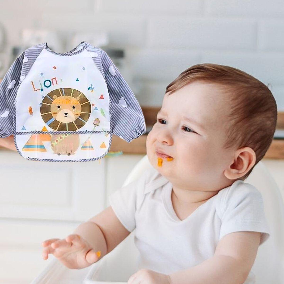 Set 3 Baberos Silicona Impermeable Manga Larga Bebe Lau-4
