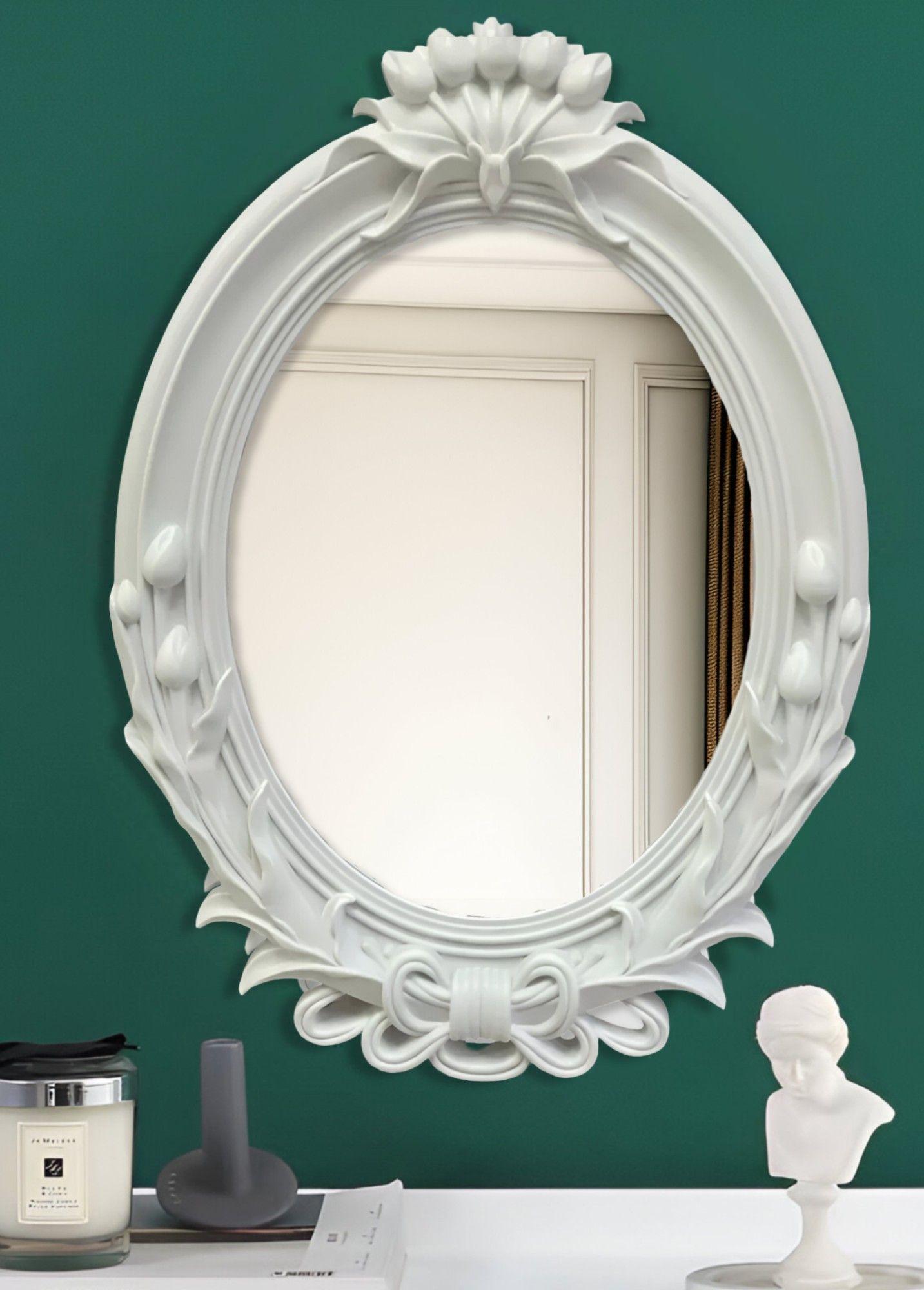 Espejo De Pared Decorativo Vintage Ovalado Blanco Jhn-4
