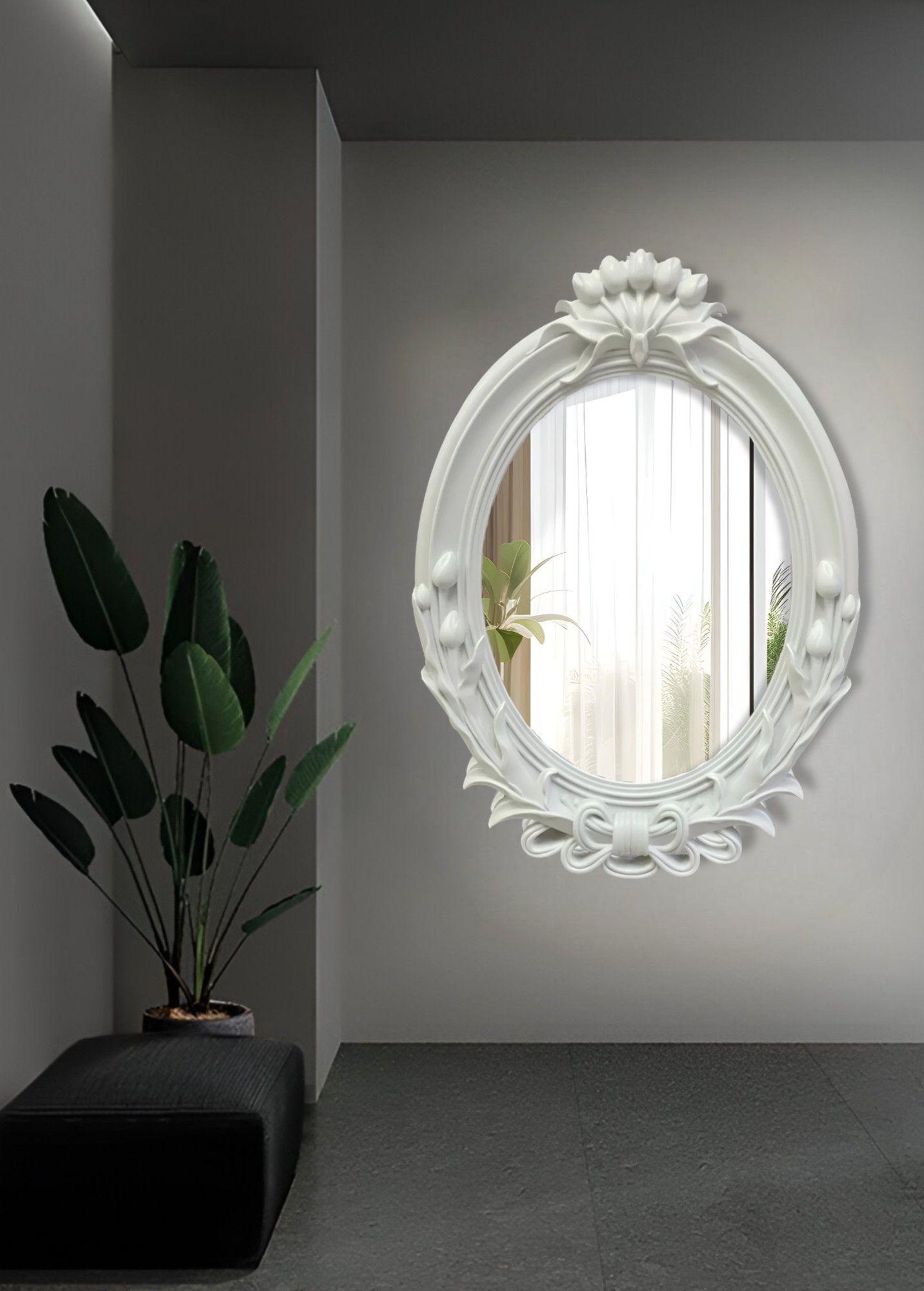 Espejo De Pared Decorativo Vintage Ovalado Blanco Jhn-5