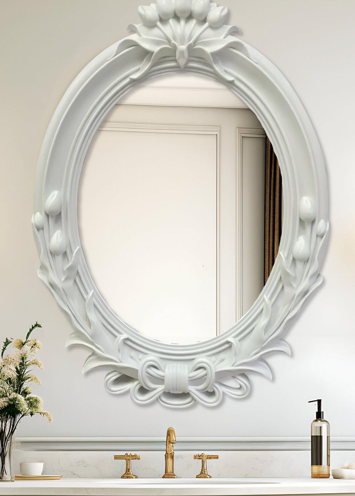 Espejo De Pared Decorativo Vintage Ovalado Blanco Jhn-6