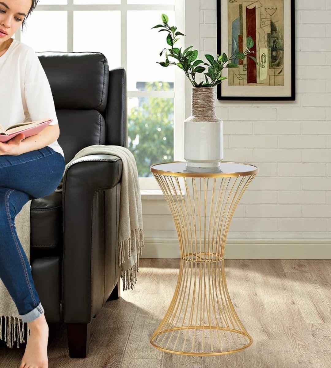 Mesa Auxiliar Centro Decorativa Espejo Dorada Hogar Jhn-2