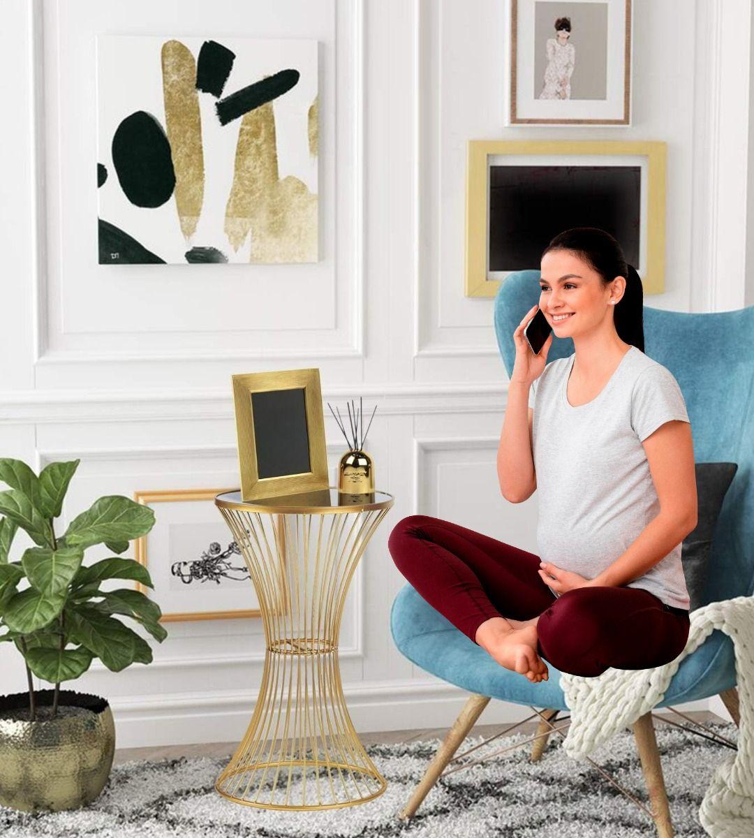 Mesa Auxiliar Centro Decorativa Espejo Dorada Hogar Jhn-3