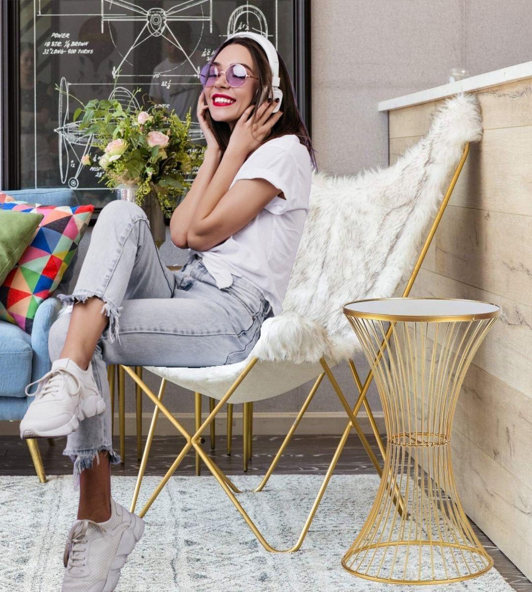 Mesa Auxiliar Centro Decorativa Espejo Dorada Hogar Jhn-4