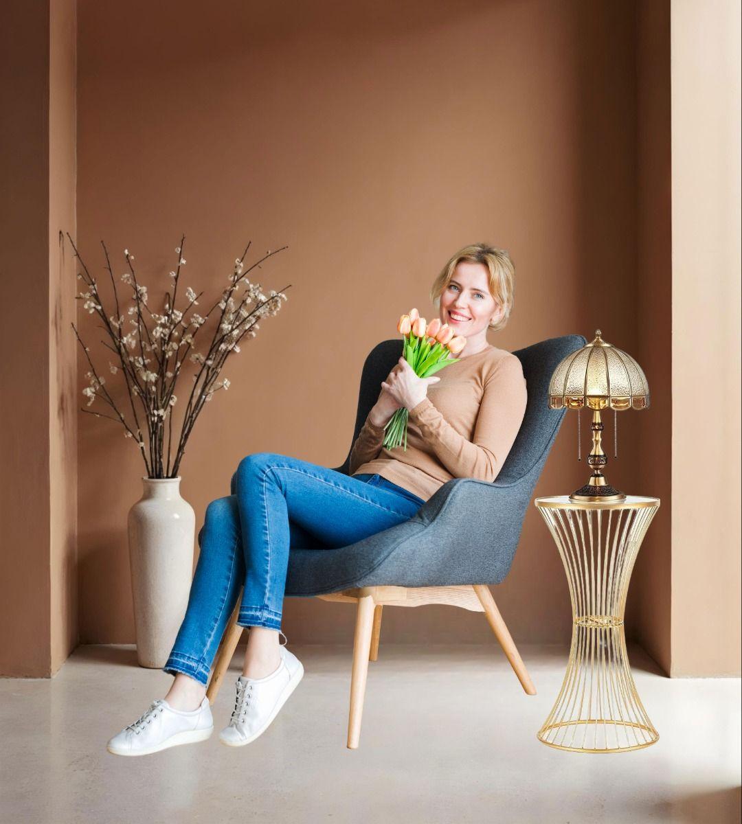 Mesa Auxiliar Centro Decorativa Espejo Dorada Hogar Jhn-5