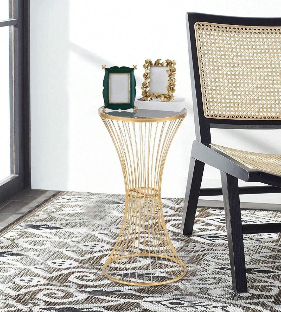 Mesa Auxiliar Centro Decorativa Espejo Dorada Hogar Jhn-6