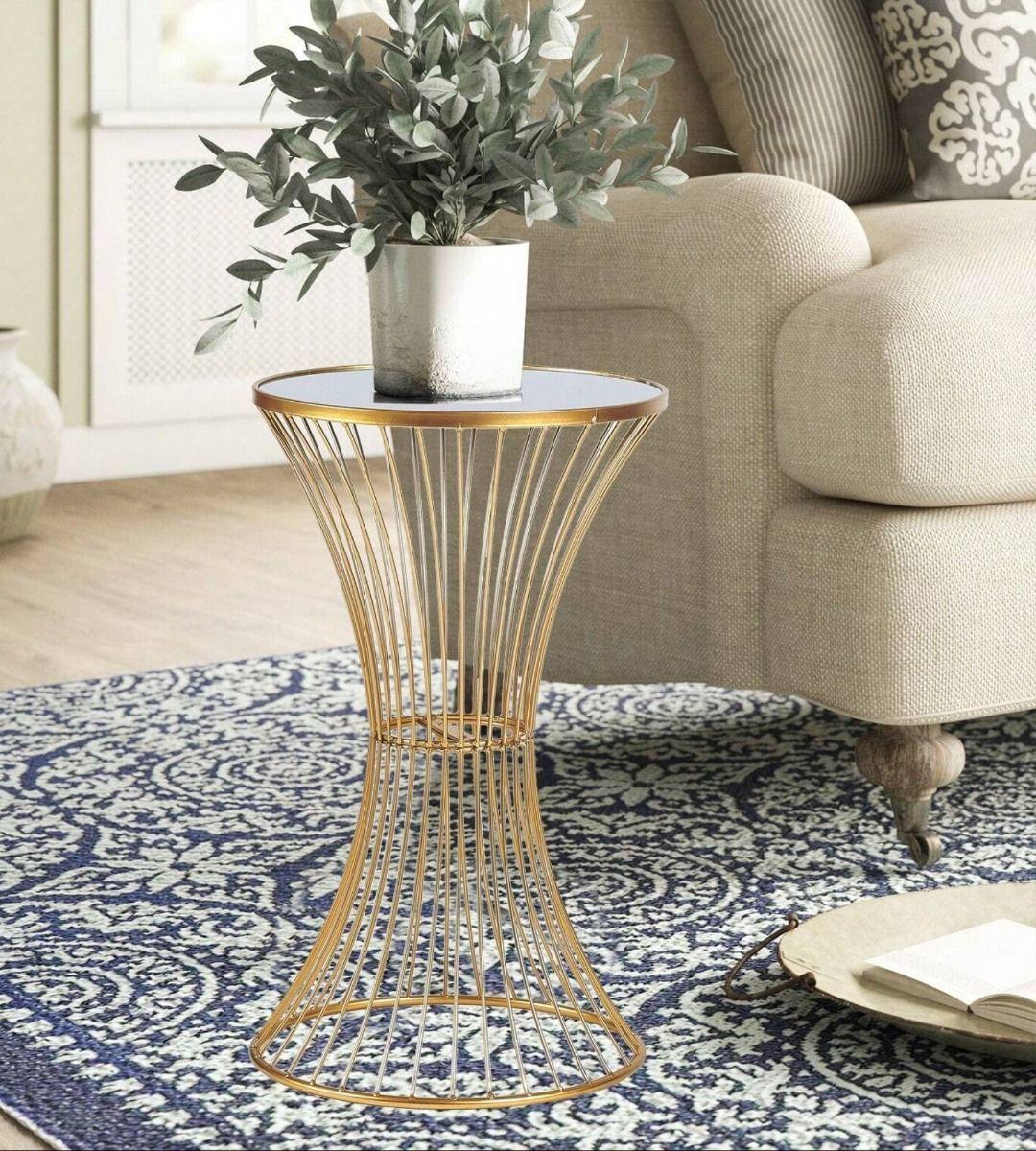 Mesa Auxiliar Centro Decorativa Espejo Dorada Hogar Jhn-8