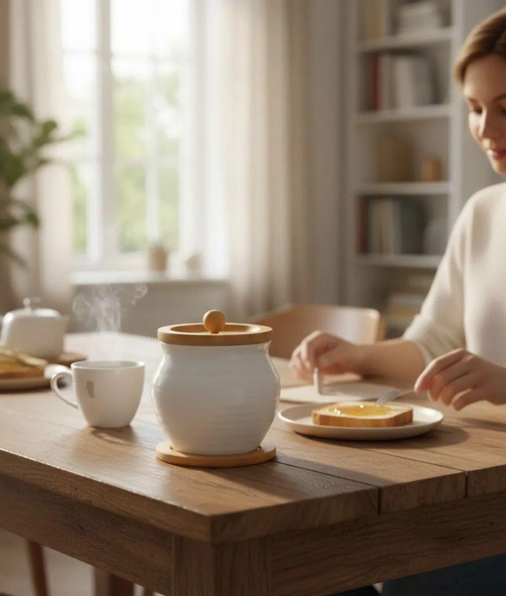 Azucarera Estilo Minimalista Tapa Base Bambú Mesa Jhn-4