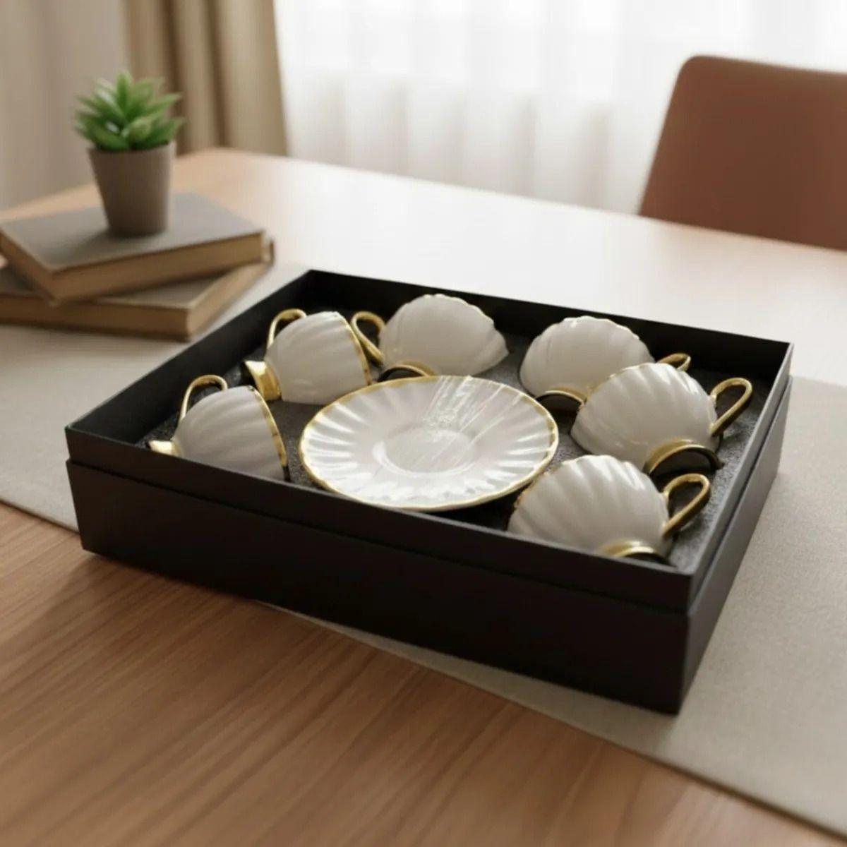 Set Tazas Té Vintage Relieve Acanalado Lujo 6 Personas AJ-9