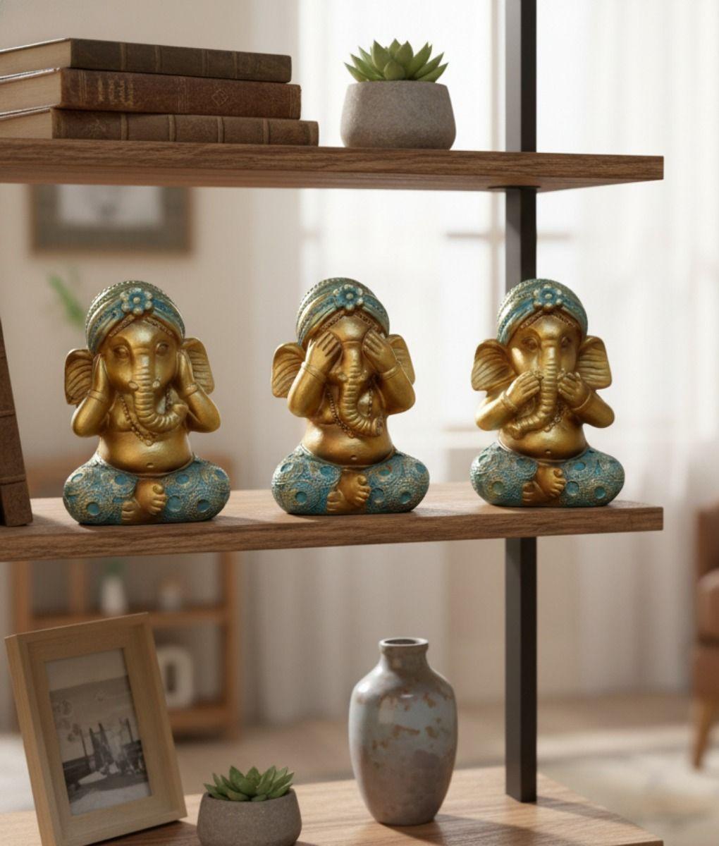 Set 3 Figuras Decorativas Sabiduría Ganesha Adorno Jhn-7