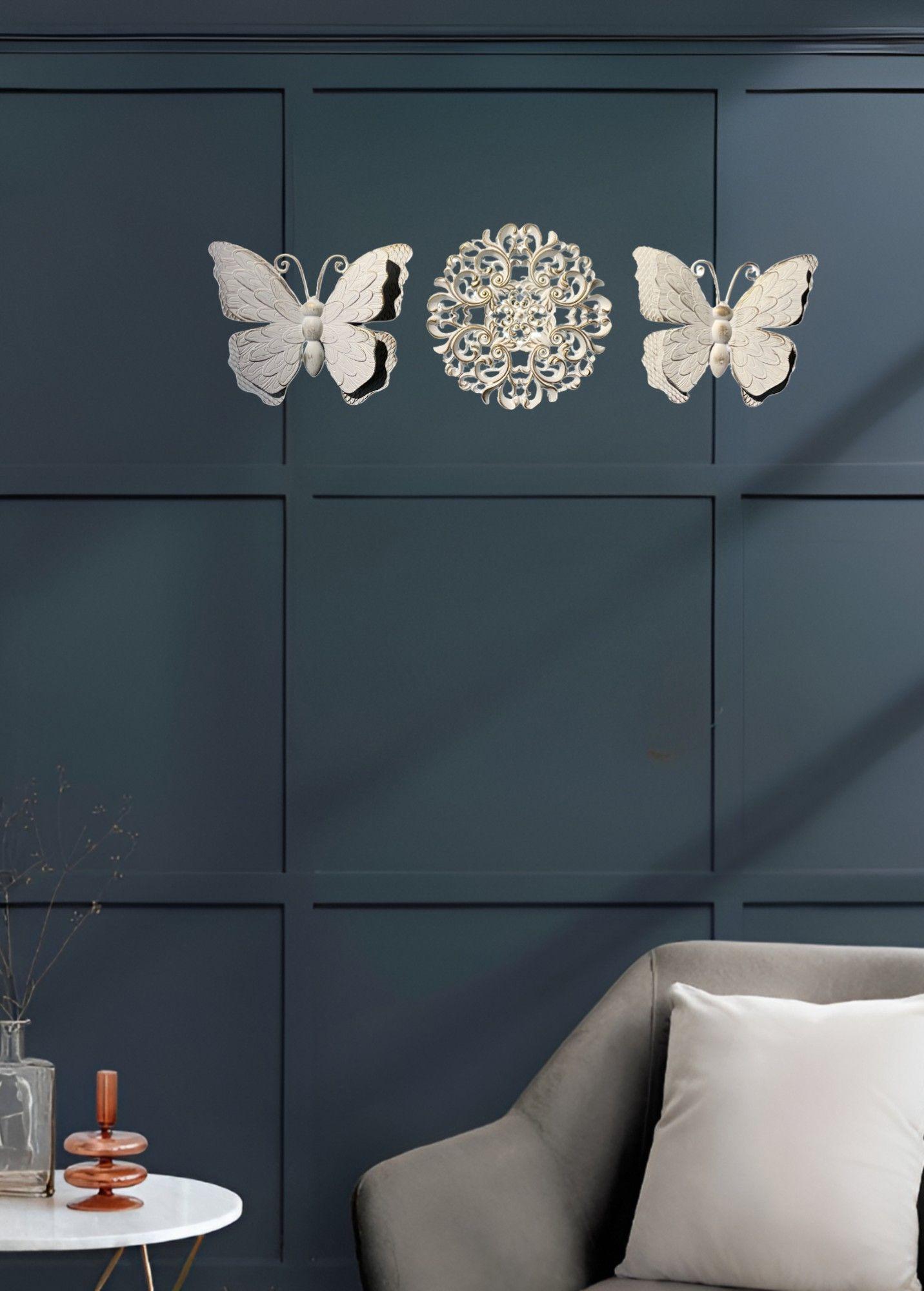 Set Decorativo Pared Mariposas Flor Arte Blanco Jhn-2