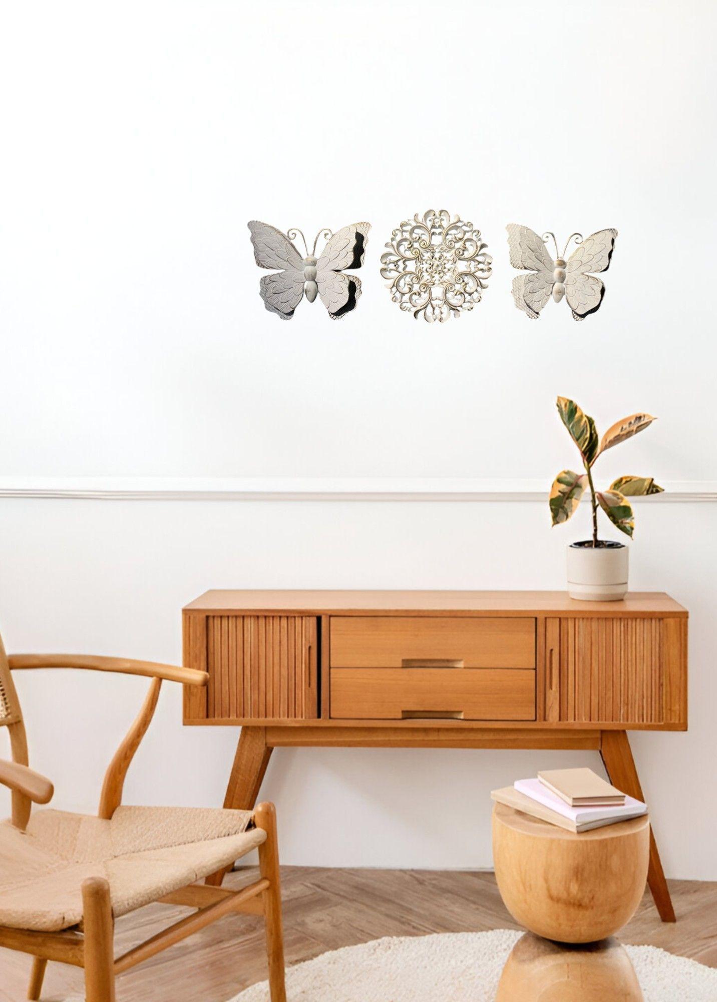 Set Decorativo Pared Mariposas Flor Arte Blanco Jhn-3