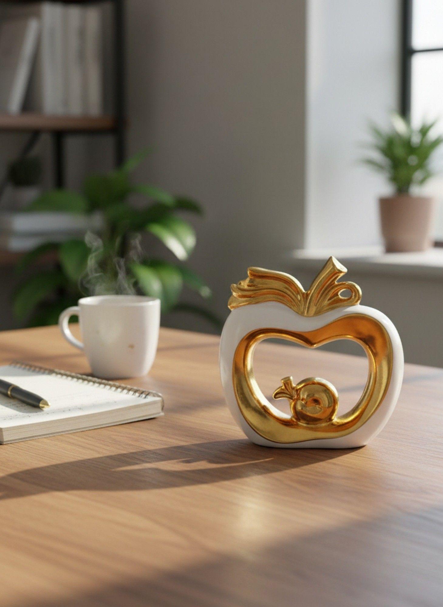 Figura Decorativa Manzana Núcleo Dorado Estatua Adorno Jhn-4