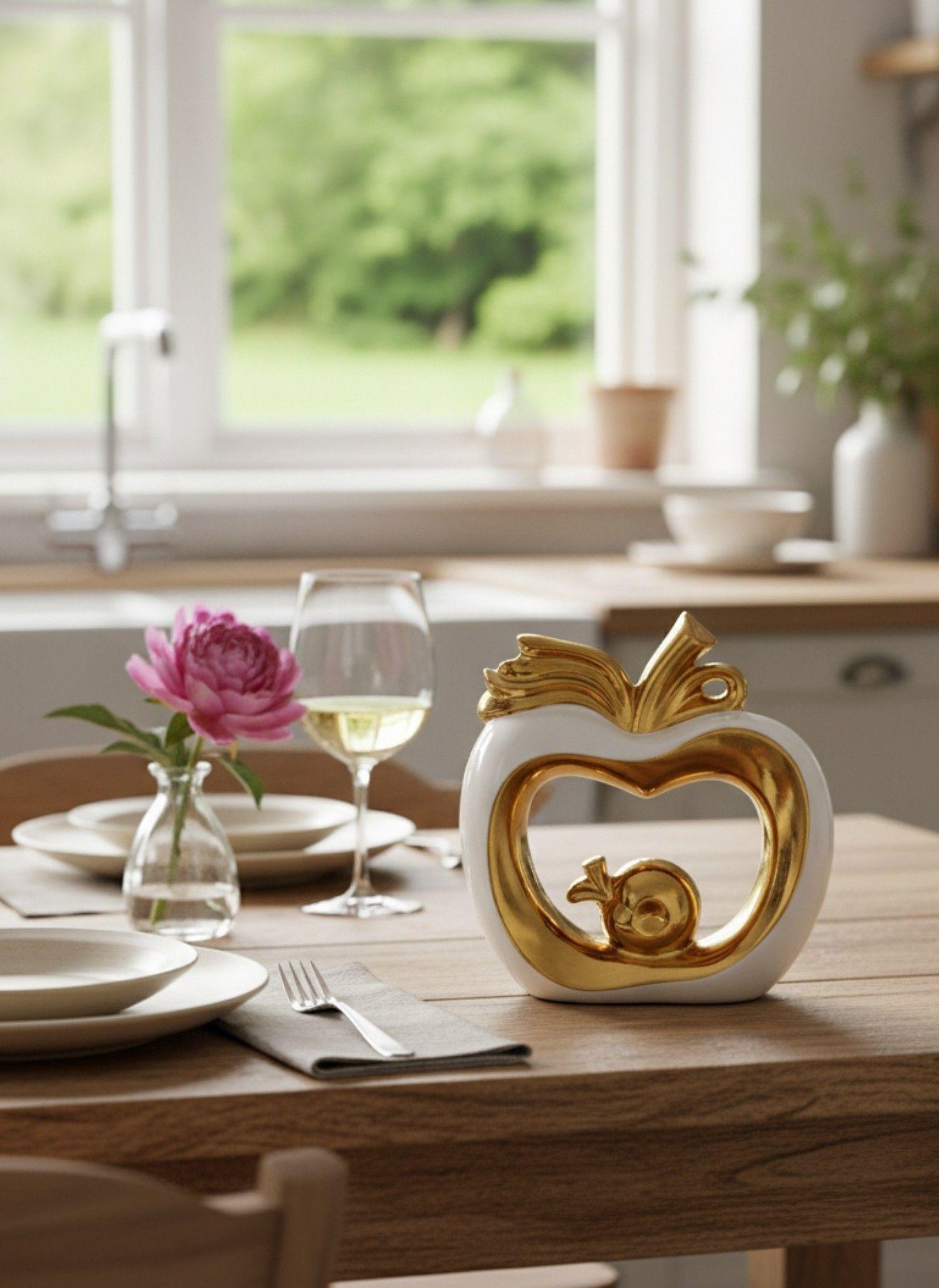 Figura Decorativa Manzana Núcleo Dorado Estatua Adorno Jhn-7