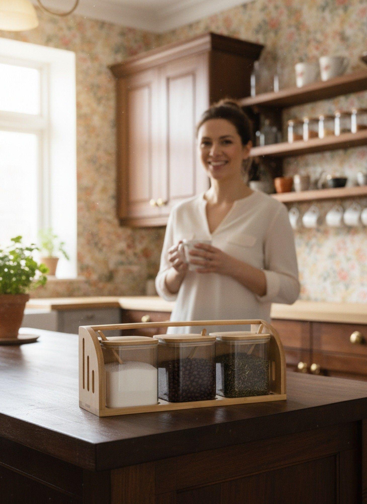 Set 3 Frascos Almacenamiento Asa Transporte Contenedor Jhn-6