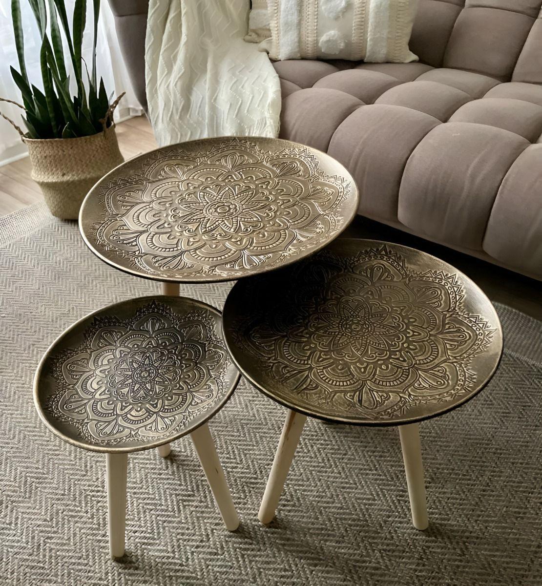 Set 3 Mesas Decorativas Diseño Vintage Dorado Envejecido Jhn-2