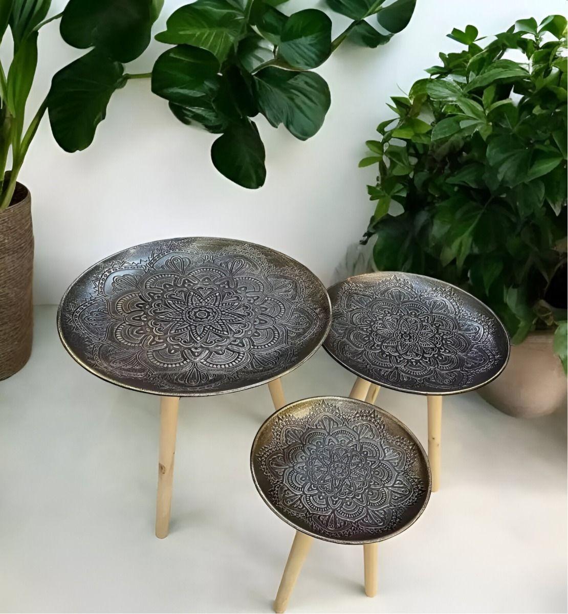 Set 3 Mesas Decorativas Diseño Vintage Dorado Envejecido Jhn-3