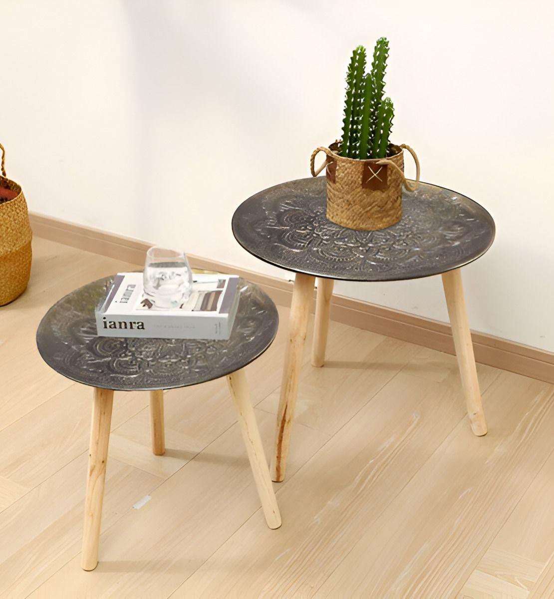 Set 3 Mesas Decorativas Diseño Vintage Dorado Envejecido Jhn-4