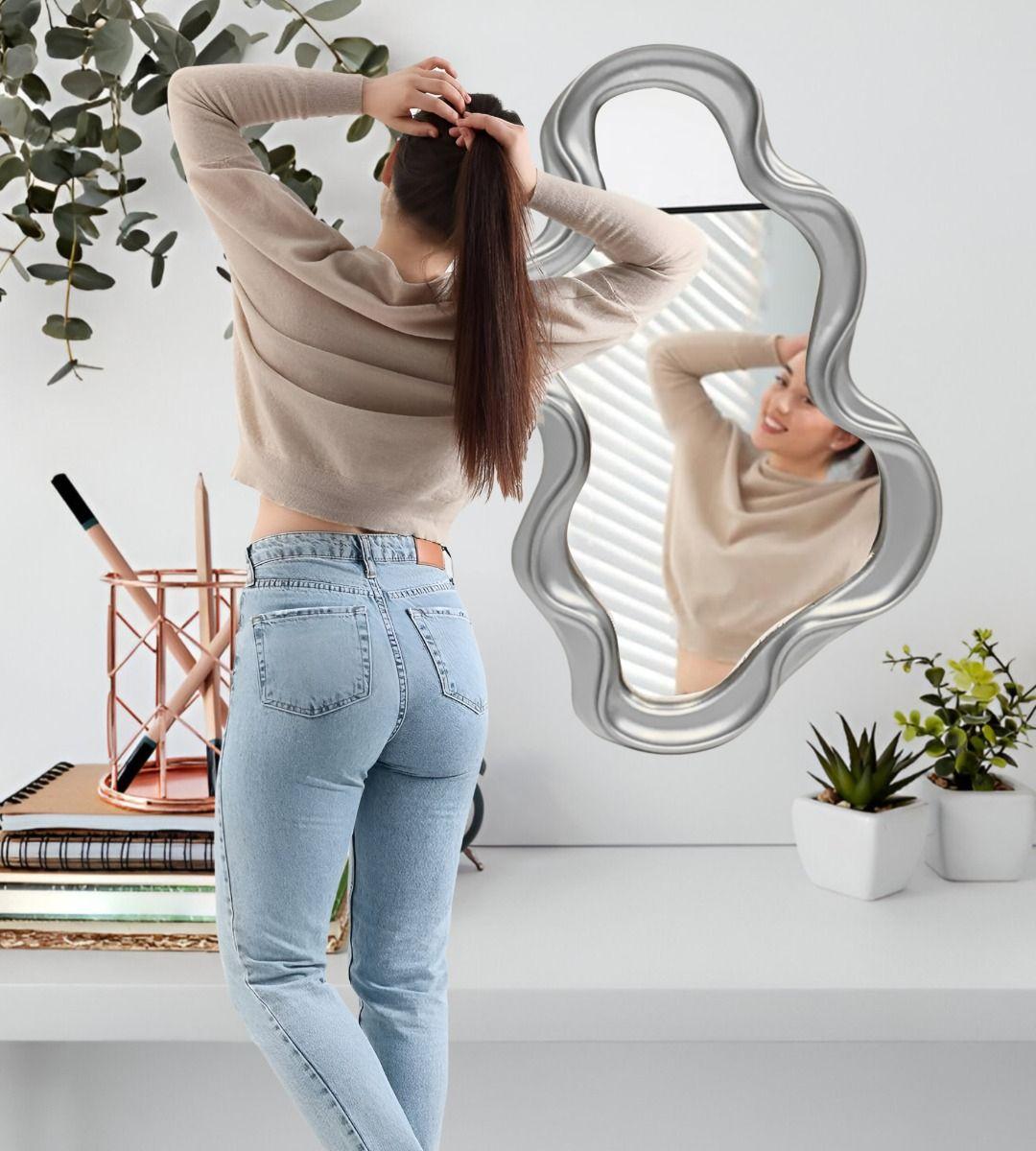 Espejo Pared Decorativo Irregular Moderno Plateado Jhn-1