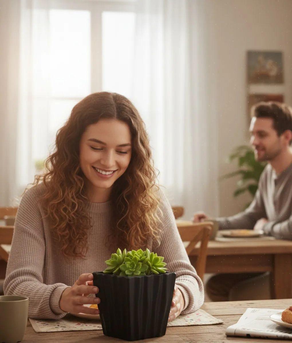 Set 4 Macetero Decorativo Cubo Texturizado Compacto Jhn-5