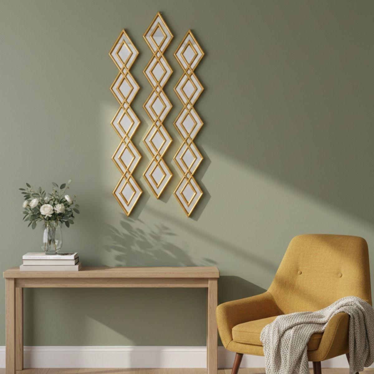 Set 3 Espejo Pared Decorativo Panel Artístico Diamante Jhn-6