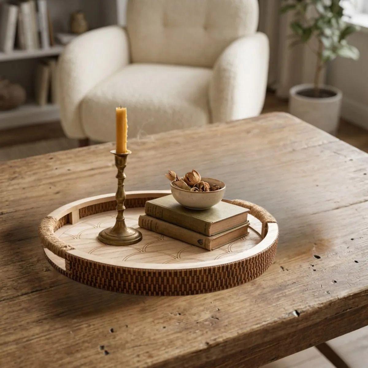 Set 2 Bandejas Decorativas Orgánicas Madera Rústica ALJ-3