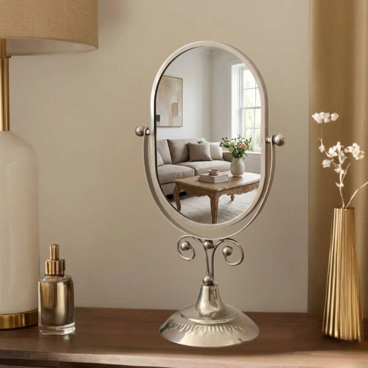 Espejo Tocador Mesa Ovalado Giratorio Estilo Vintage ALJ-2
