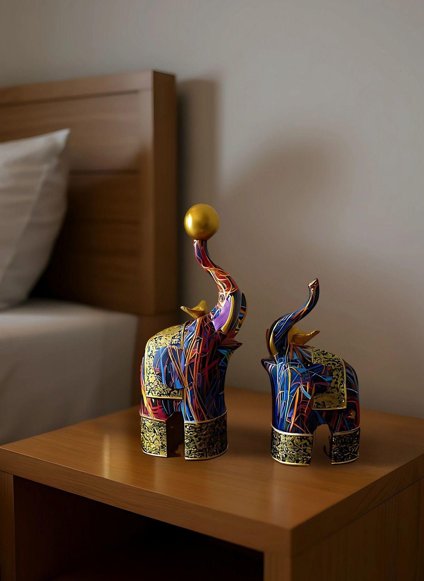 Set 2 Figura Decorativa Elefante Graffiti Colorido Hogar Jhn-4