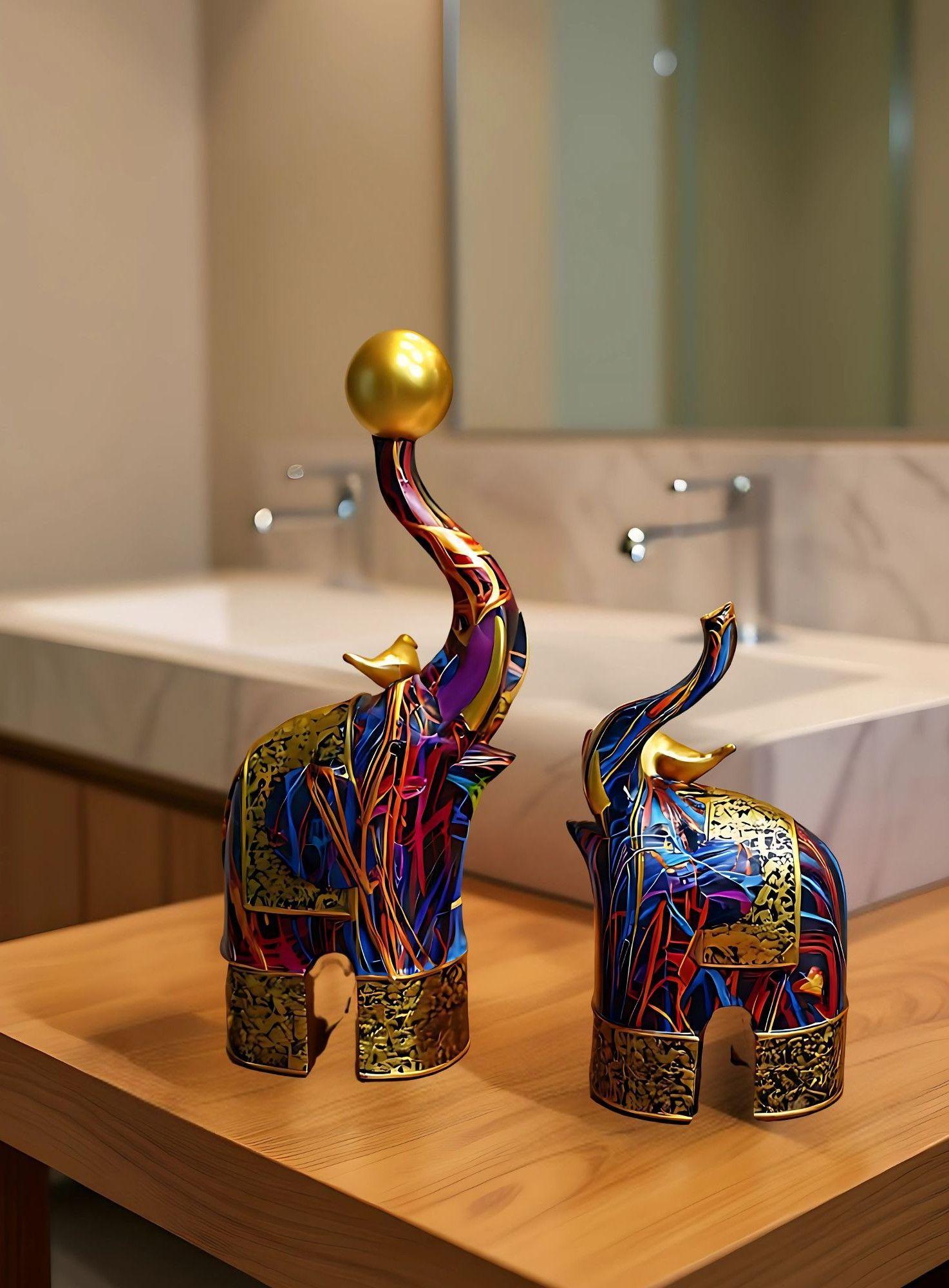 Set 2 Figura Decorativa Elefante Graffiti Colorido Hogar Jhn-5