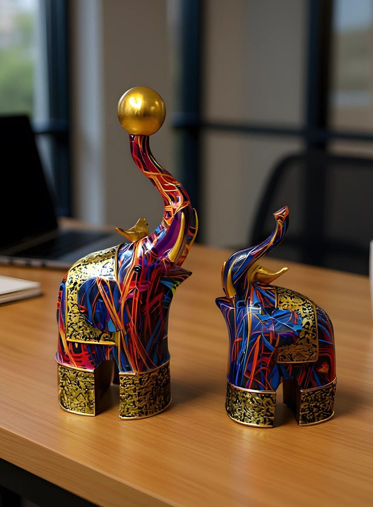 Set 2 Figura Decorativa Elefante Graffiti Colorido Hogar Jhn-6