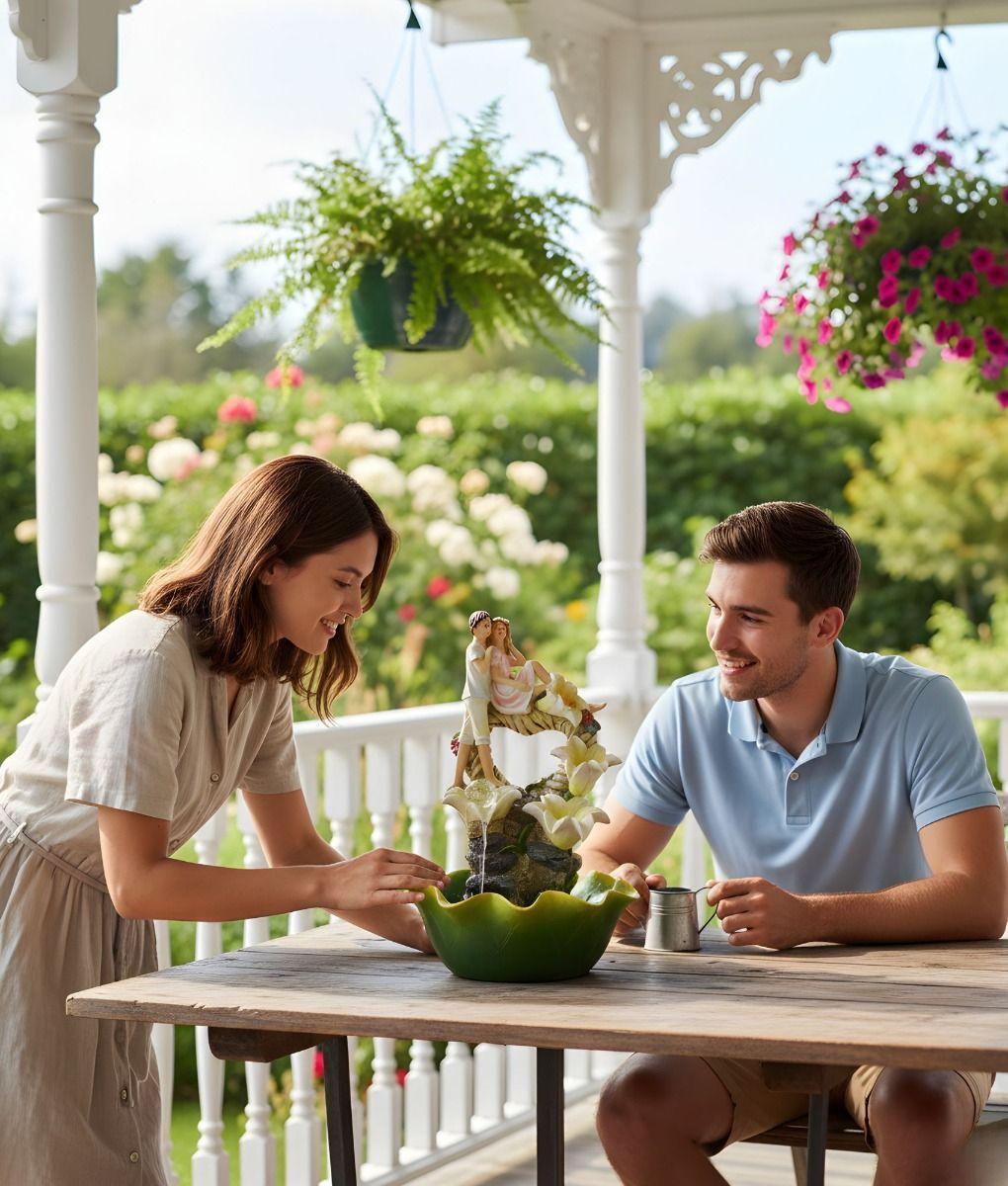 Fuente Agua Decorativa Pareja Romántica Adorno Mesa Jhn-3
