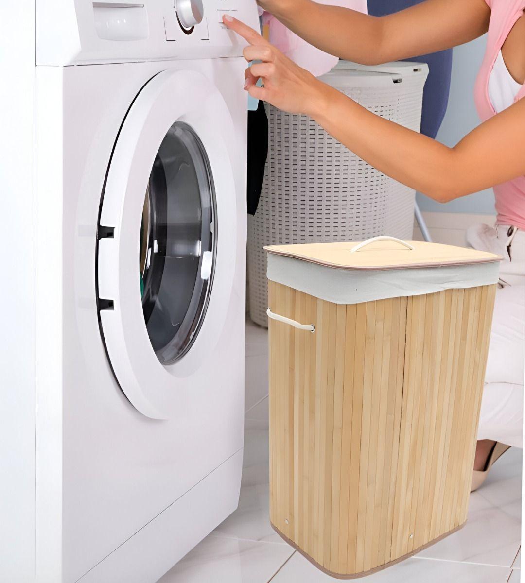 Cesta Ropa Ecológica Rectangular Bambú Tapa Natural Jhn-2