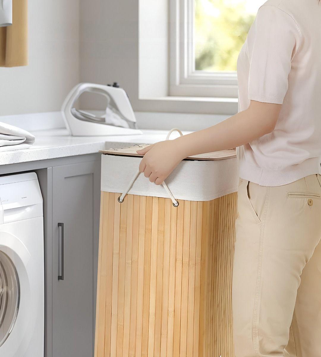 Cesta Ropa Ecológica Rectangular Bambú Tapa Natural Jhn-3