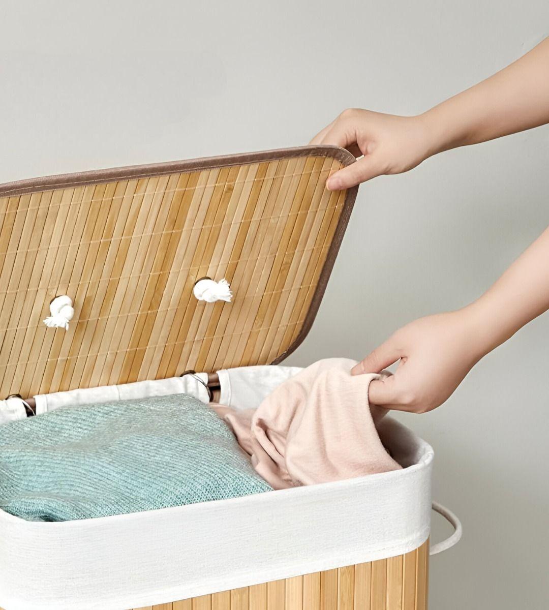 Cesta Ropa Ecológica Rectangular Bambú Tapa Natural Jhn-4