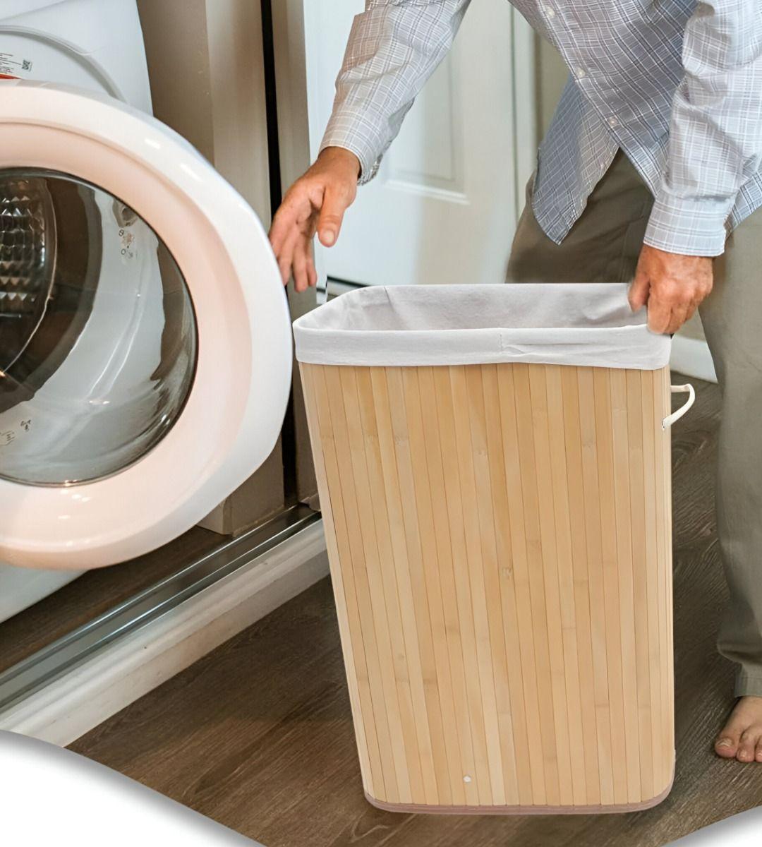 Cesta Ropa Ecológica Rectangular Bambú Tapa Natural Jhn-5