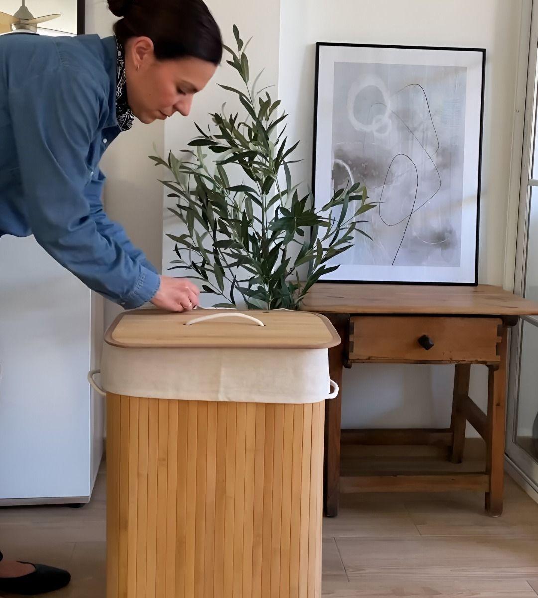 Cesta Ropa Ecológica Rectangular Bambú Tapa Natural Jhn-6