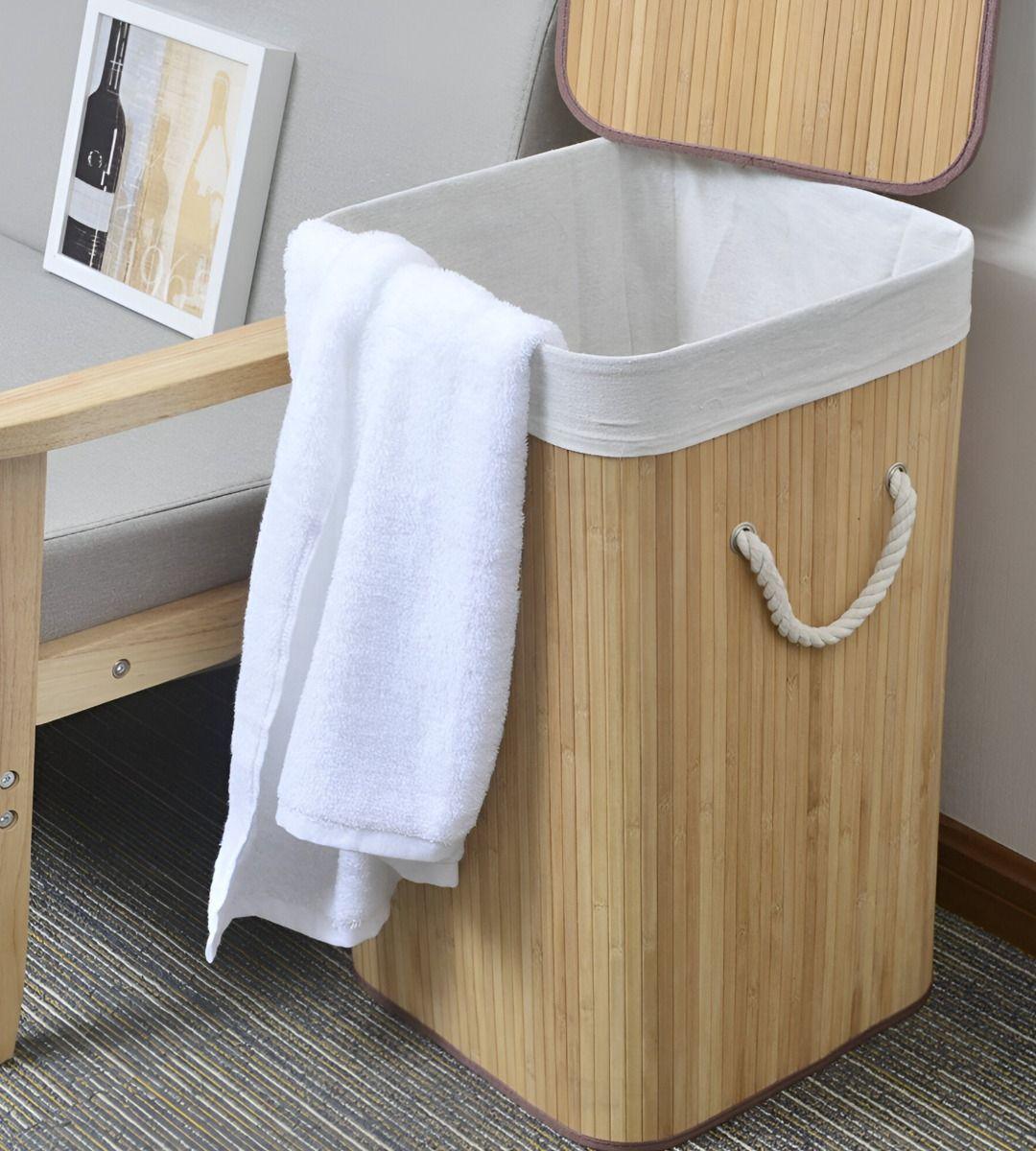 Cesta Ropa Ecológica Rectangular Bambú Tapa Natural Jhn-7