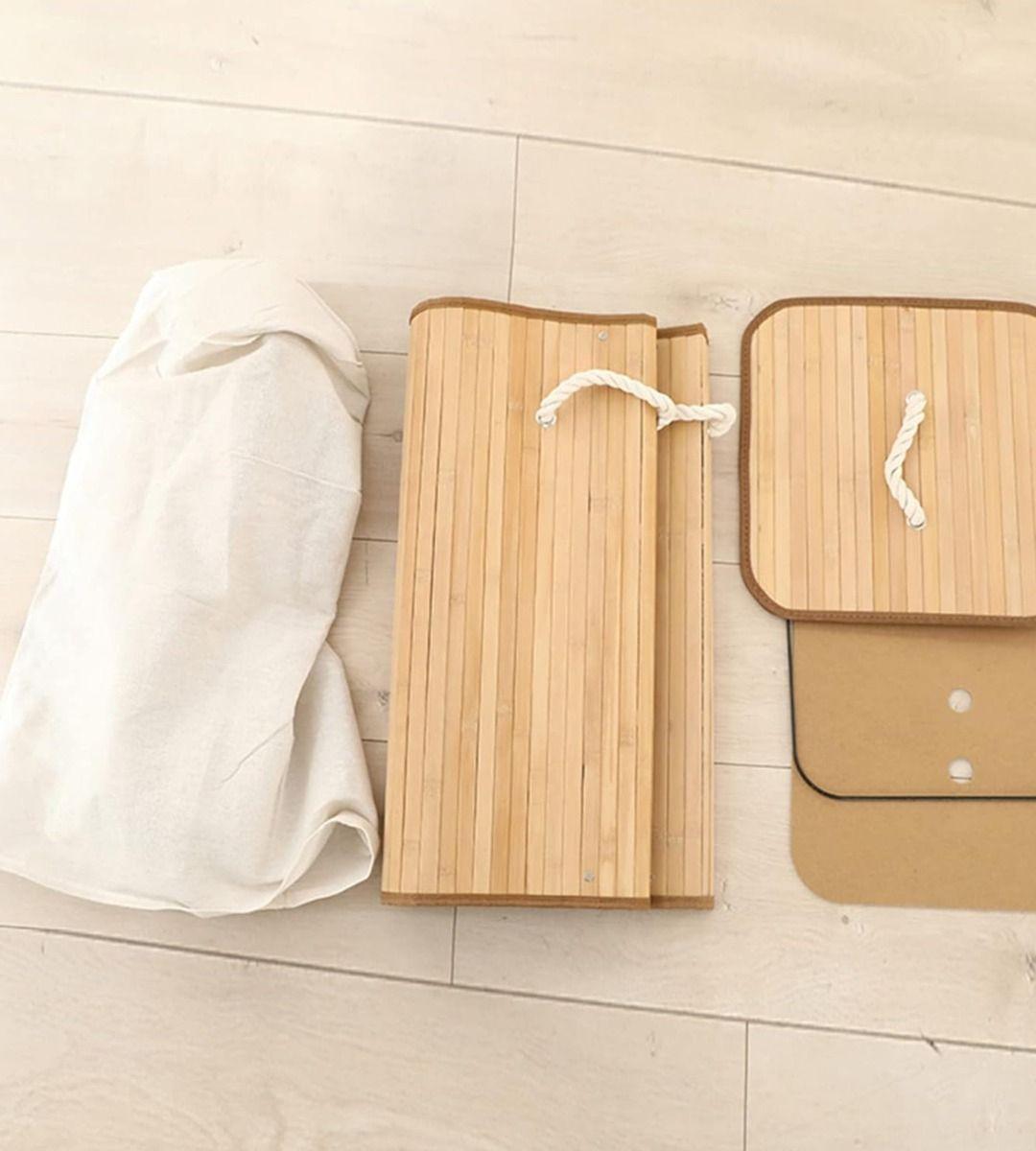 Cesta Ropa Ecológica Rectangular Bambú Tapa Natural Jhn-9