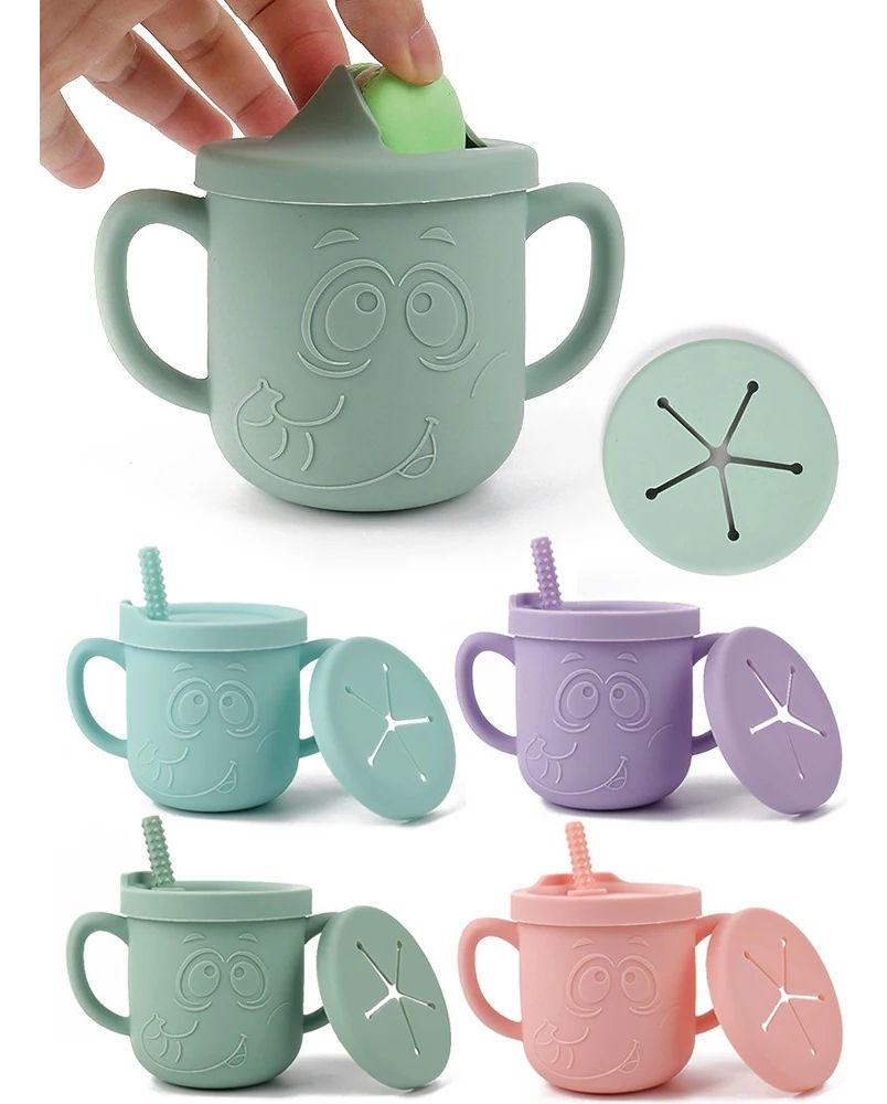 Vaso Taza Pajita Silicona Bebedero Aprendizaje Asa Bebe Lau-1