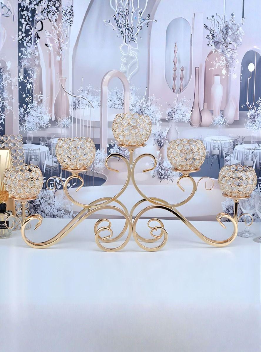 Candelabro Decorativo 5 Brazos Copas Adorno Facetado Jhn-9