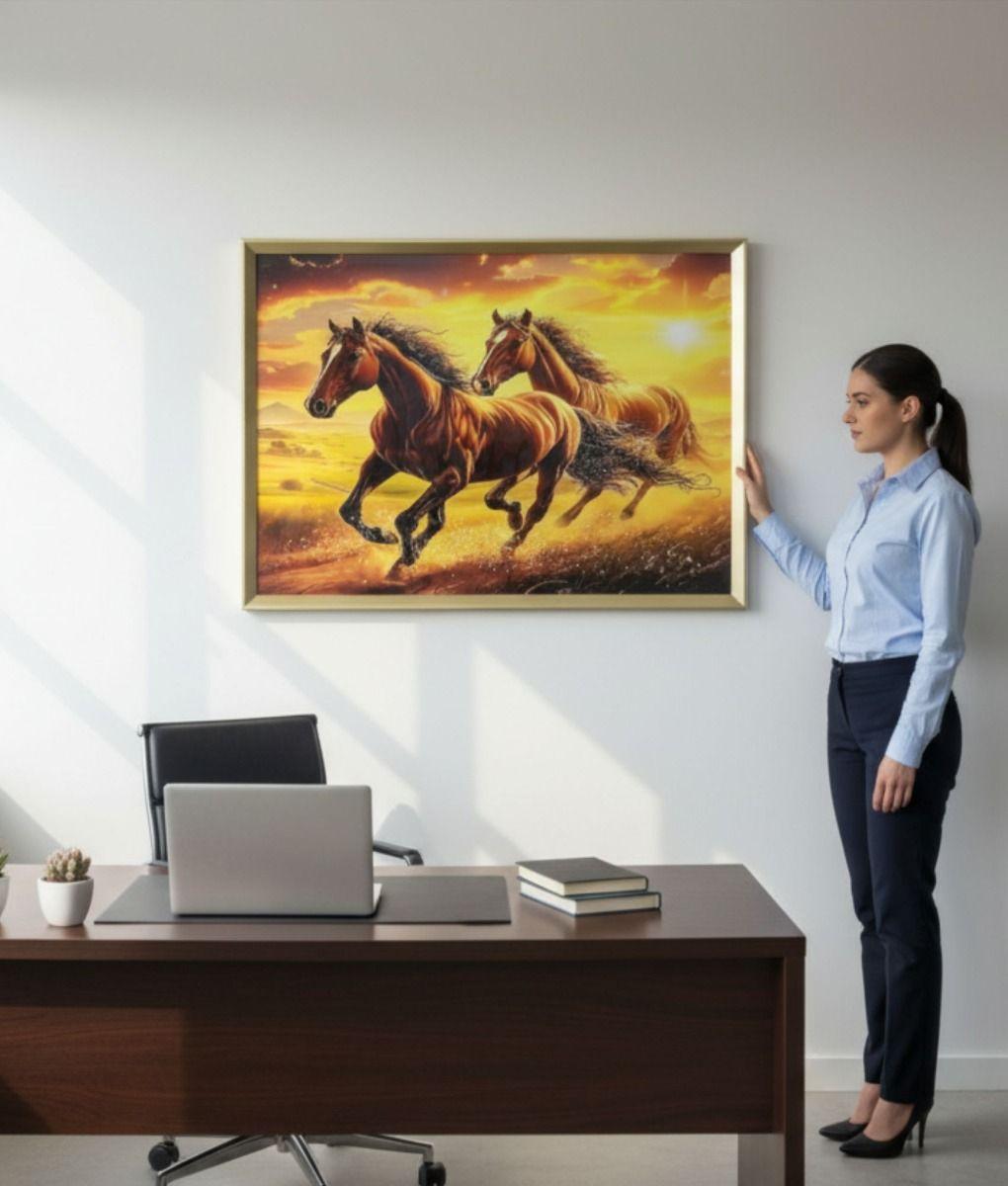 Cuadro Decorativo Escena Caballos Marco Adorno Hogar Jhn-2