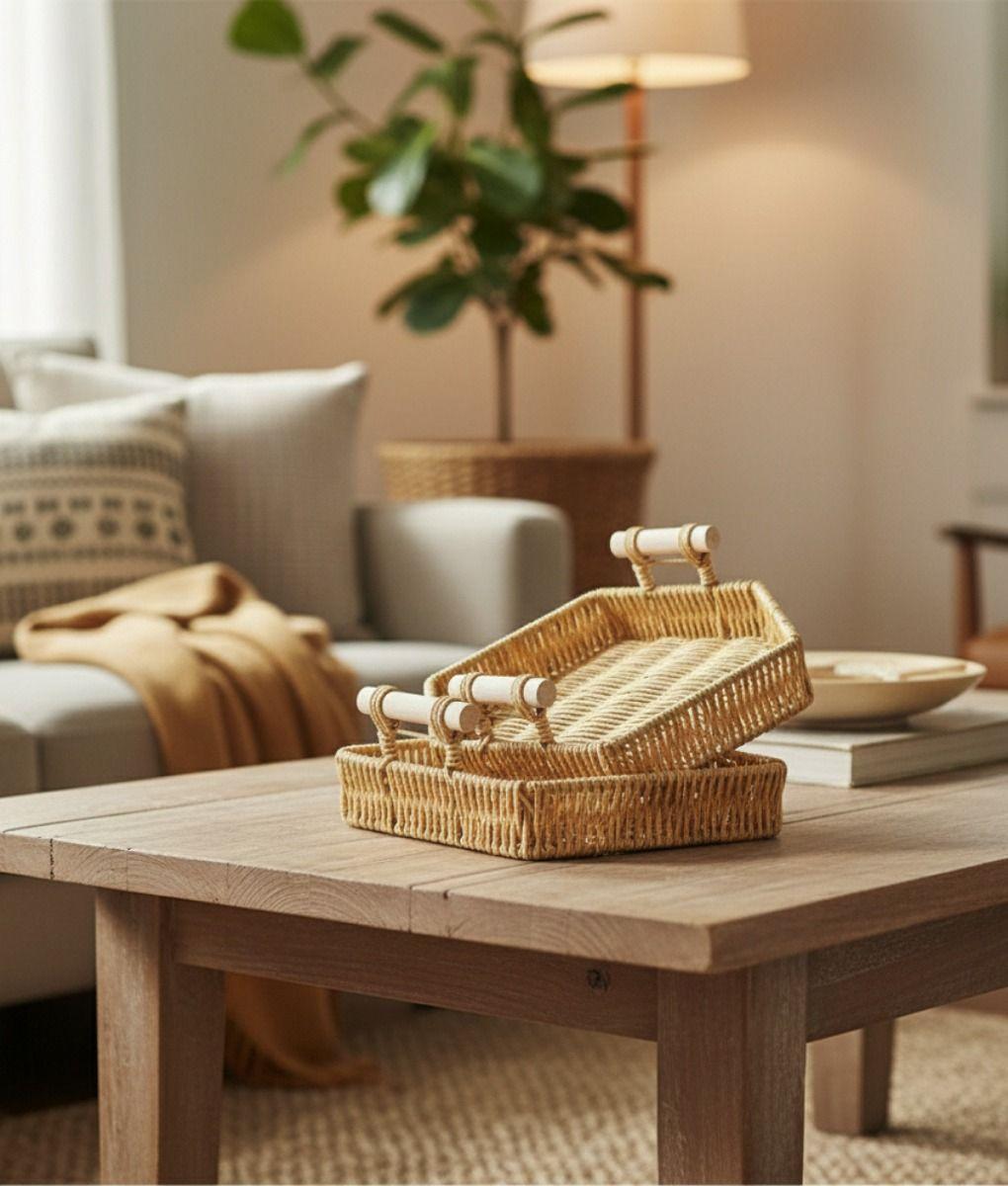 Set 3 Canastos Decorativos Cestas Apilables Naturales Jhn-9