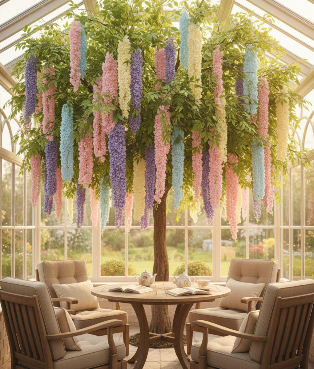 Set 2 Flores Artificiales Enredadera Colgante Pluma Jhn-7