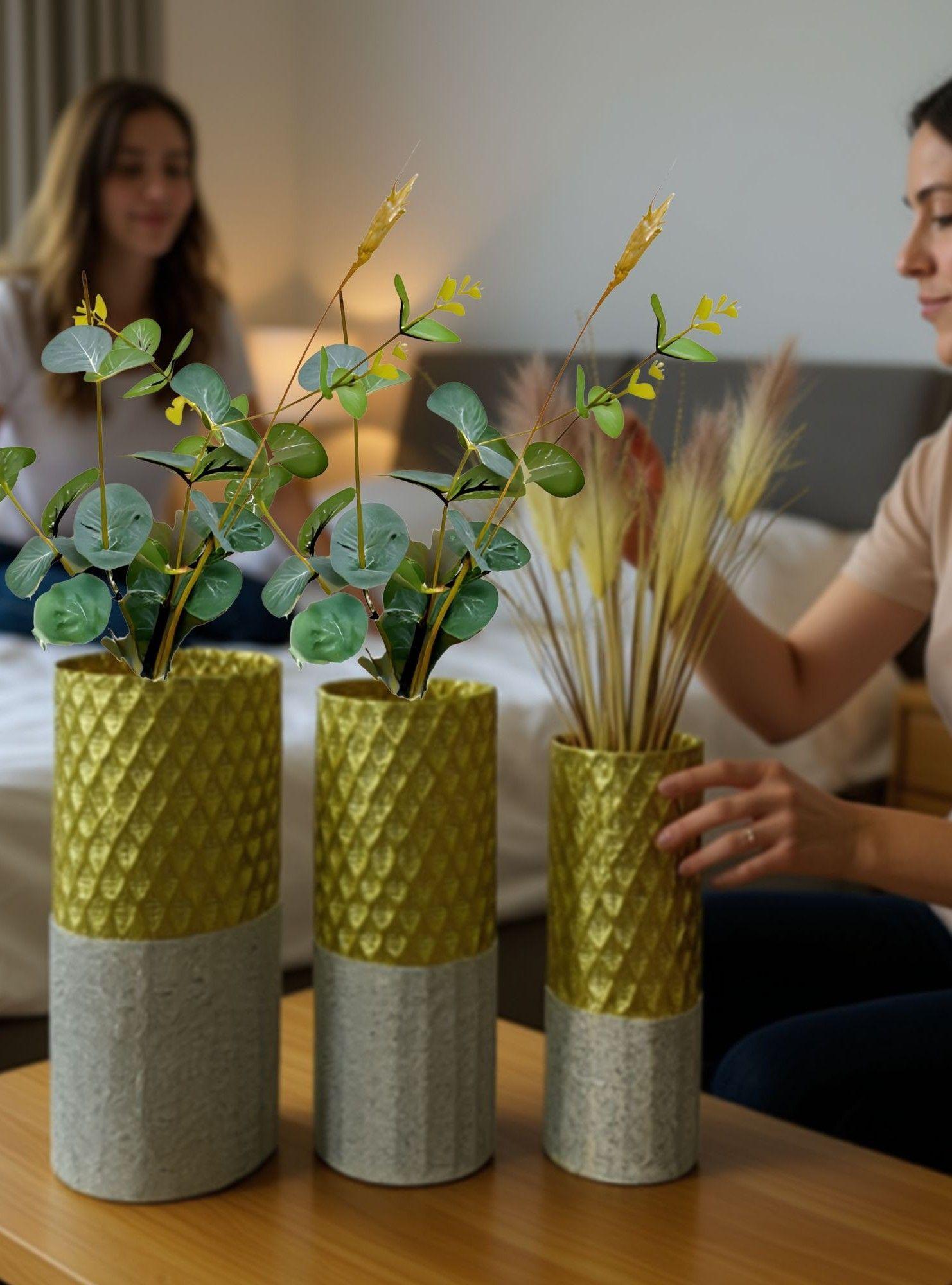 Set 3 Florero Decorativo Geométrico Contraste Textura Jhn-2