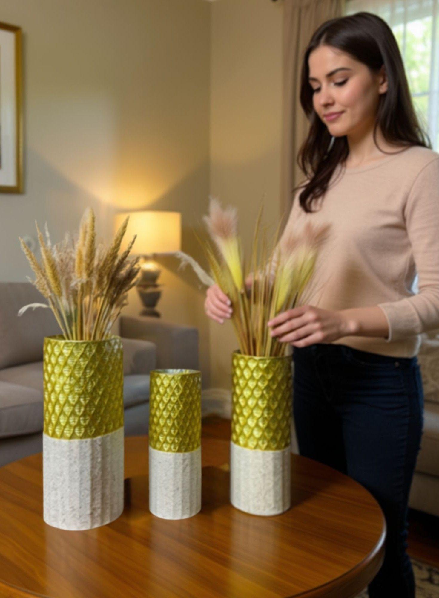 Set 3 Florero Decorativo Geométrico Contraste Textura Jhn-3