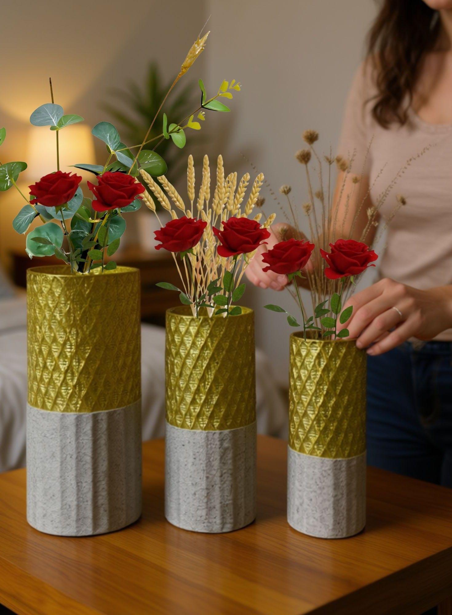 Set 3 Florero Decorativo Geométrico Contraste Textura Jhn-6